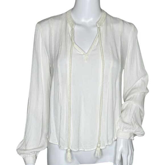 Anthropologie Floreat Shirt Womens 2 White Flowy Balloon Sleeve Feminine Peasant - Picture 1 of 8
